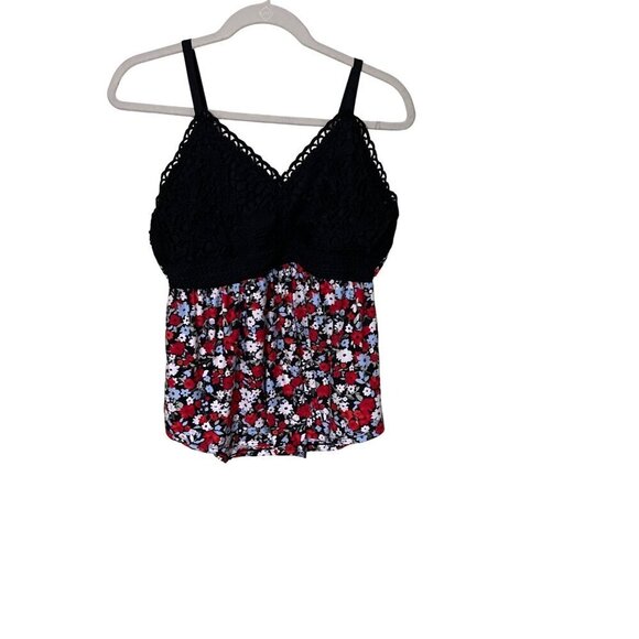 Crocet Babydoll  Floral Lace Top  Size L (11-13) Black & Red - Picture 1 of 7